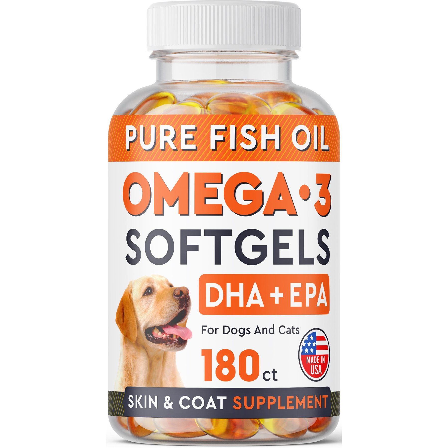 StrellaLab Omega-3 Fish Oil Skin & Coat Softgel Supplement for Dogs and Cats, 180 count