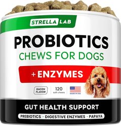 StrellaLab Probiotics & Digestive Enzymes Fiber & Digestion & Gut Health Chew Supplement for Dogs, 120 count