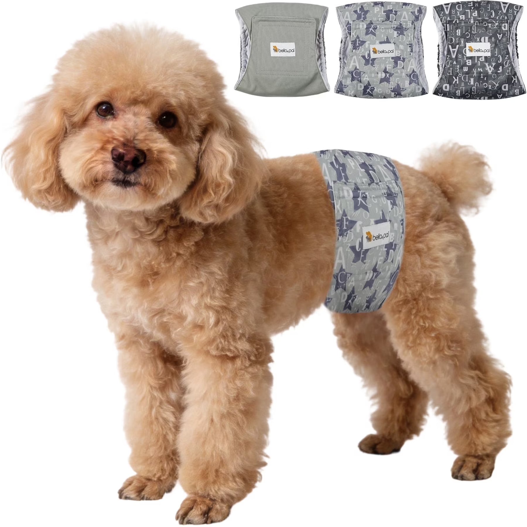Bella & Pal Washable Belly Band Male Dog Wrap, Gray, 3 count, Small: 11 to 13-in waist