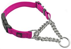 Max and Neo Dog Gear Nylon Reflective Martingale Dog Collar with Chain, Pink, Medium: 16 to 19-in neck, 1-in wide
