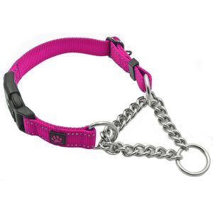 Max and Neo Dog Gear Nylon Reflective Martingale Dog Collar with Chain, Pink, Medium: 16 to 19-in neck, 1-in wide