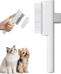 Fido Fave Self-Cleaning One-Button Hair Release Deshedding Comb with Comfortable Handle for Dogs & Cats, White