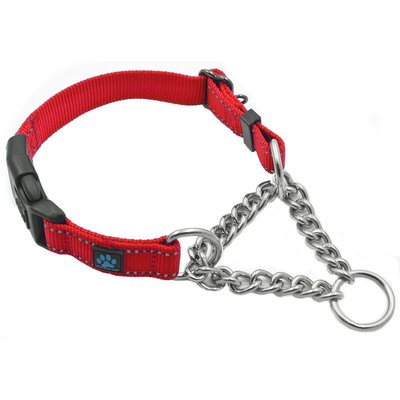 Max and Neo Dog Gear Max and Neo Dog Gear Nylon Reflective Martingale Dog Collar with Chain, Red, Large: 19 to 25-in neck, 1-in wide