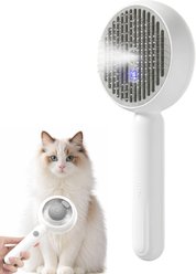 Fido Fave Press-to-Spray Mist Anti-Static Detangling & Smoothing Refillable Water Tank Grooming Brush for Dog & Cats, Grey