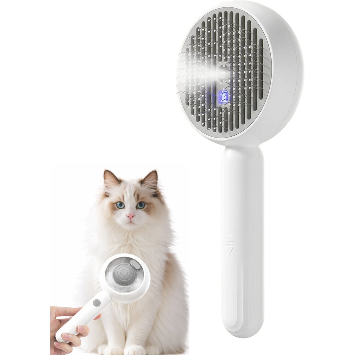 Fido Fave Press-to-Spray Mist Anti-Static Detangling & Smoothing Refillable Water Tank Grooming Brush for Dog & Cats, Grey
