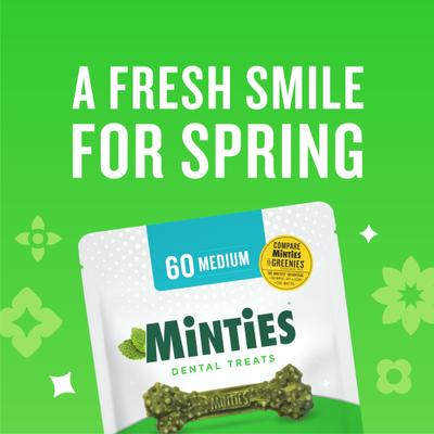 Show full view: Minties Medium Mint Flavored Dental Treats for Dogs, 25-50 lbs, 32-oz, 40 count slide 10 of 11