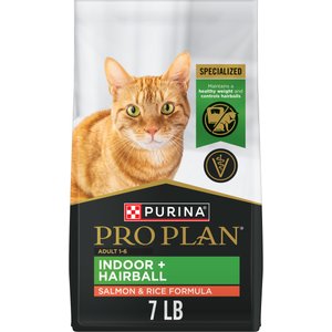 Purina Pro Plan Adult Indoor Hairball Management Salmon & Rice Formula Dry Cat Food, 7-lb bag