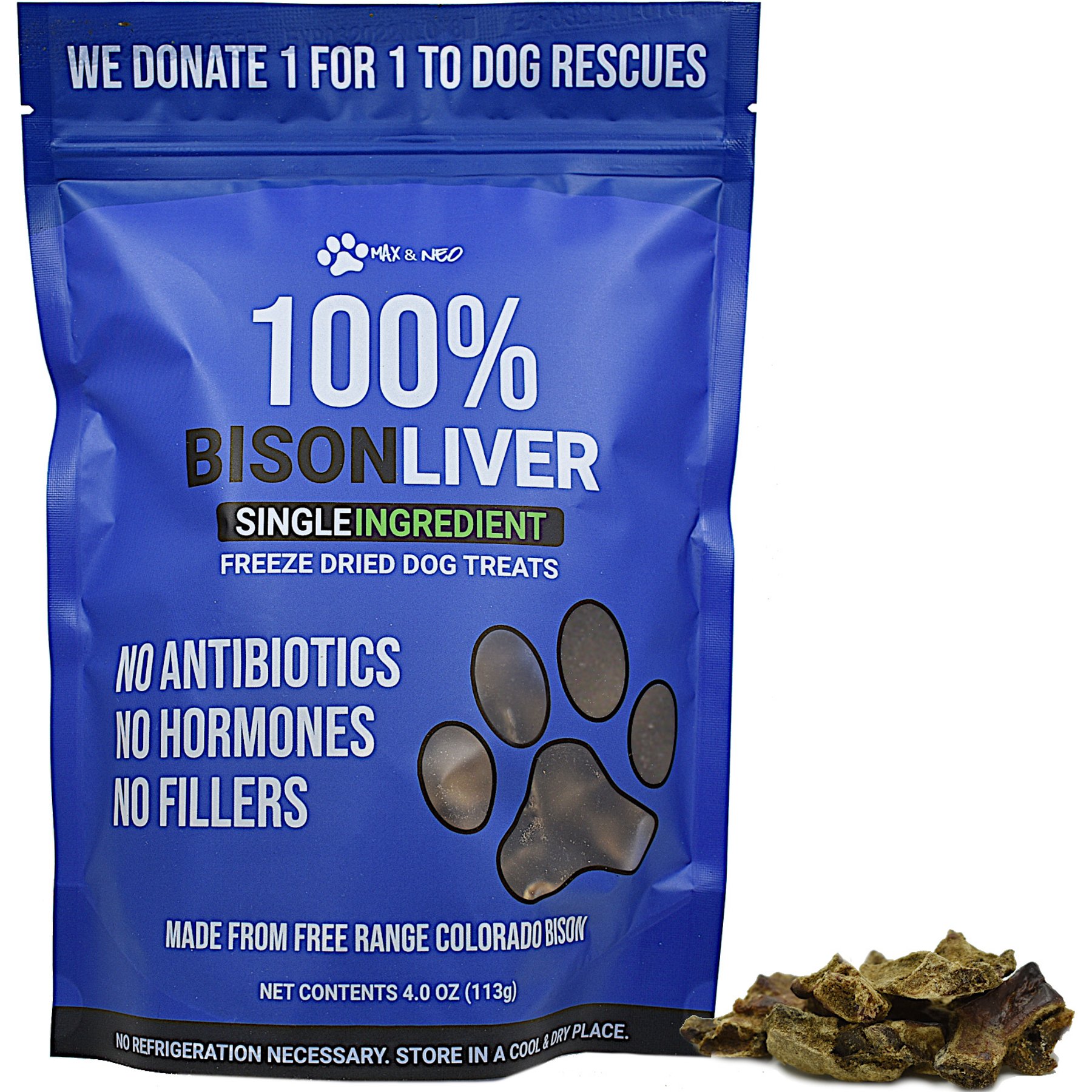 Max and Neo Dog Gear Grain-Free Bison Liver Freeze-Dried Dog Treats, 4.0-oz bag