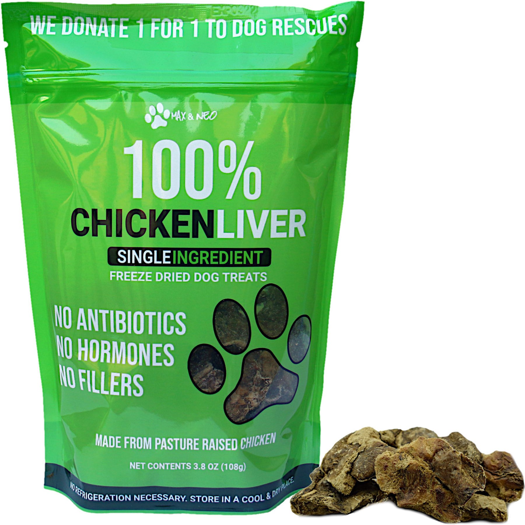 Max and Neo Dog Gear Grain-Free Chicken Liver Freeze-Dried Dog Treats, 3.8-oz bag