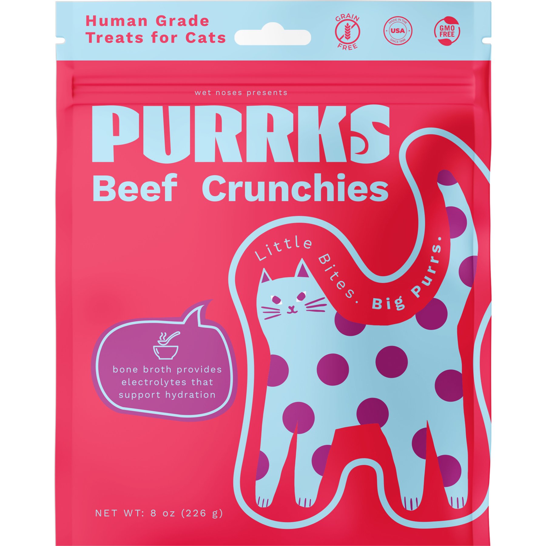 Wet Noses Purrks Human-Grade Beef & Bone Broth Crunchy Cat Treat, 8-oz bag