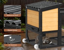 TIMHAKA 2-Story Indoor & Outdoor Small Pet Hutch with Wheels, Chew-Proof Ramp, Leak-Proof Trays & Openable Waterproof Roof, Black/Yellow, 47.2 x 21.98 x 27.2-in slide 2 of 7