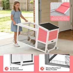TIMHAKA 2-Story Indoor & Outdoor Insulated Smallpet Cage with Chew-Proof Ramp & Wheels, Leak-Proof Trays & Openable Waterproof Roof, Pink, 47.2 x 21.98 x 27.2-in slide 2 of 7