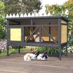 PETSCOSSET 93-in Wooden Indoor Small Pet Hutch with Double Run