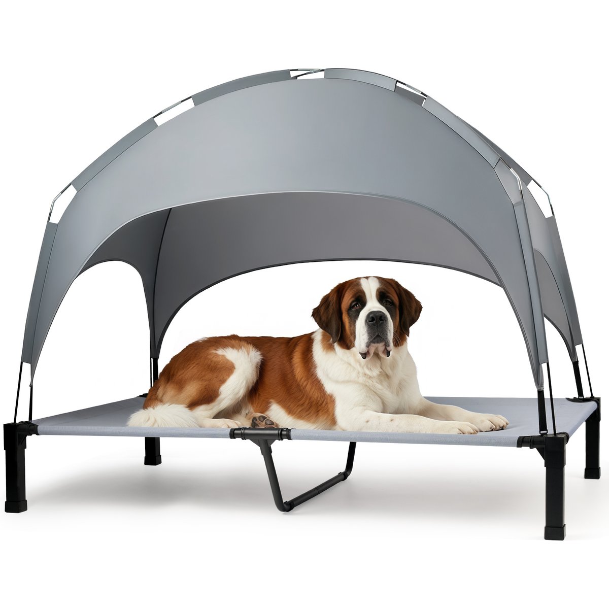Heeyoo Outdoor Elevated Dog Bed with Removable Canopy, Grey, 60 x 36 x 9.5-in