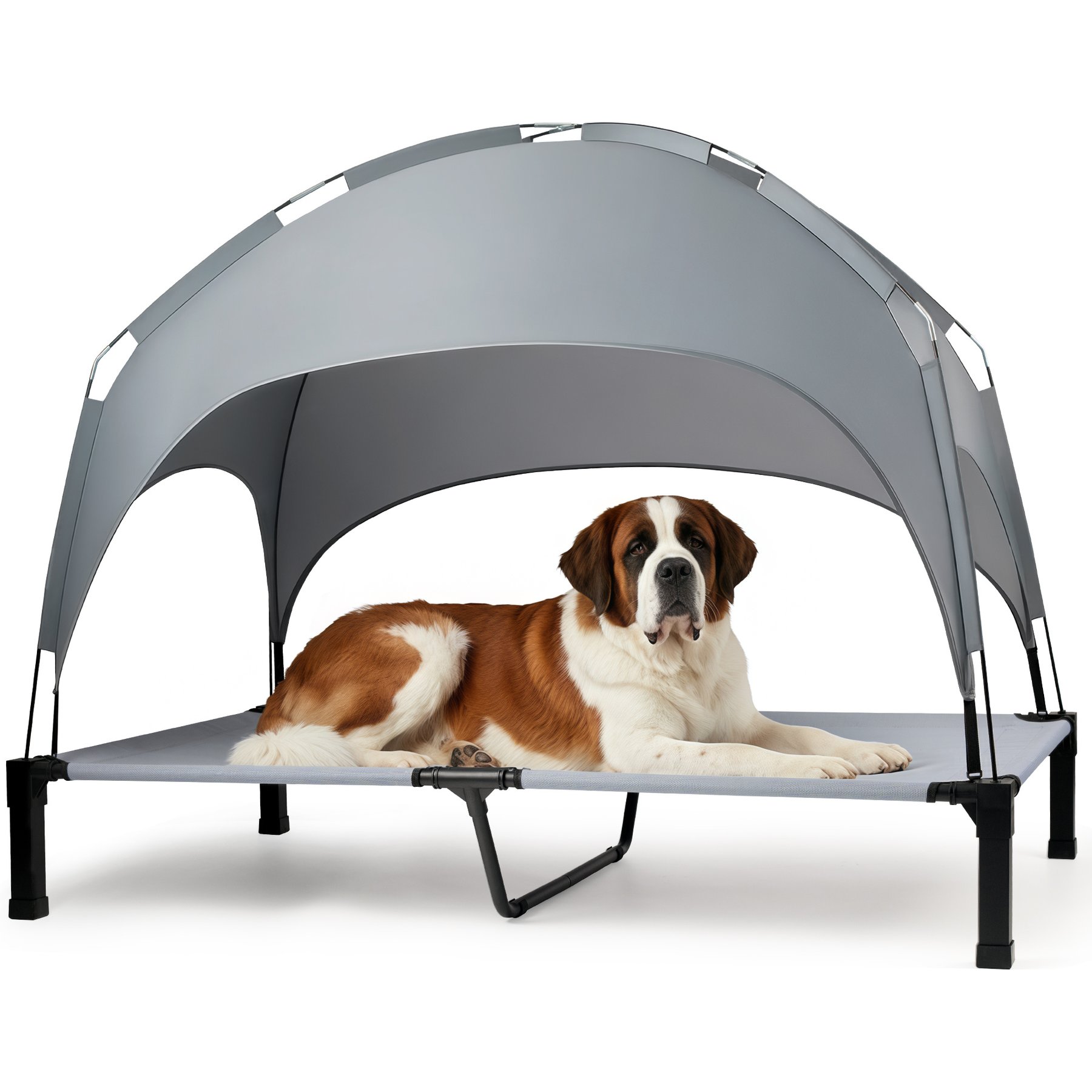 Heeyoo Outdoor Elevated Dog Bed with Removable Canopy, Grey, 60 x 36 x 9.5-in
