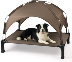 Heeyoo Outdoor Elevated Dog Bed with Removable Canopy, Brown, 42 x 31 x 8.4-in