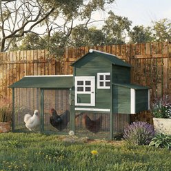 PawHut 84-in Elevated Wooden Chicken Coop, Nesting Box, Outdoor Run, Lockable Doors, Green