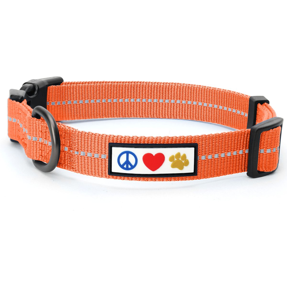 Pawtitas Recycled Reflective Dog Collar, Coral, Small: 11 to 16-in neck, 5/8-in wide