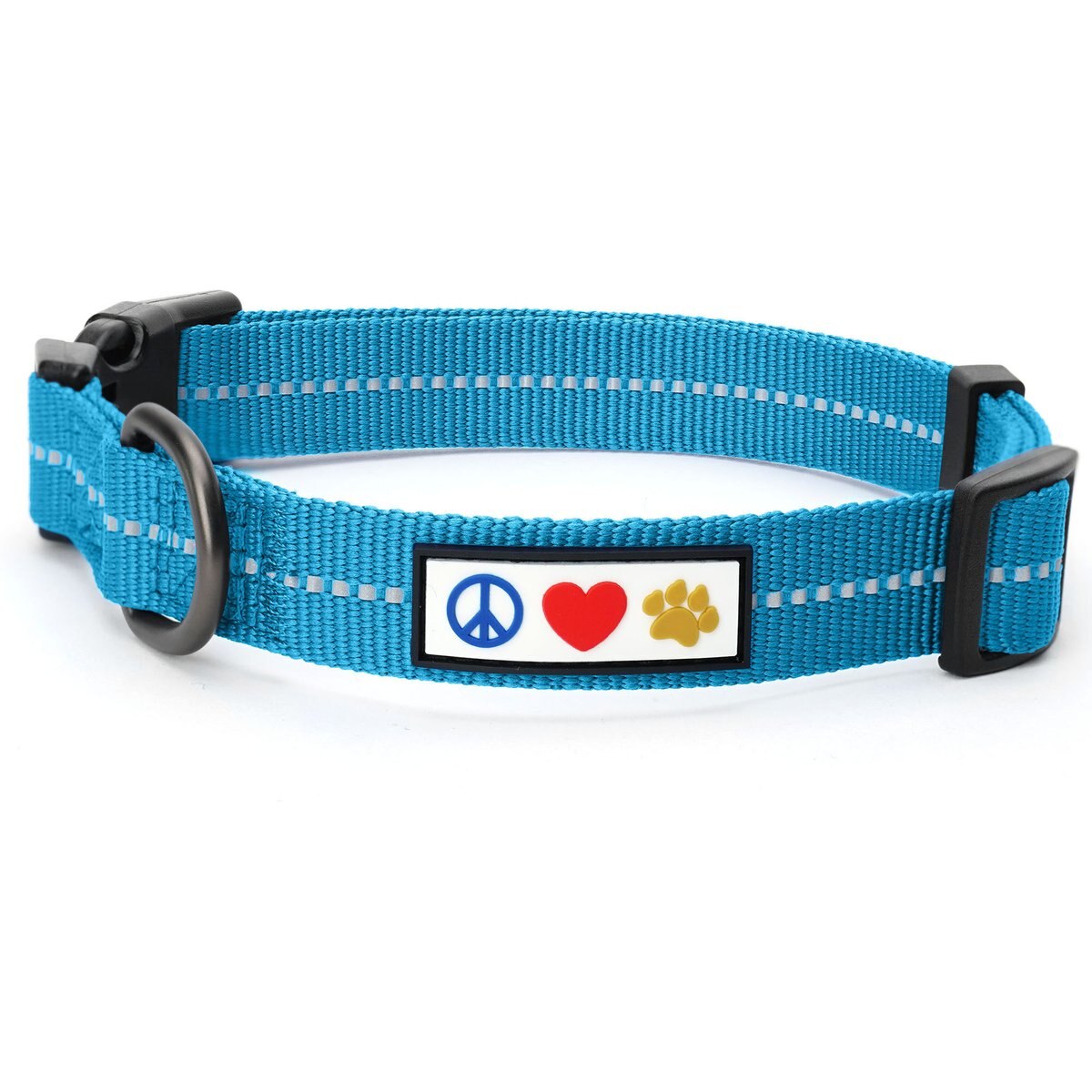 Pawtitas Recycled Reflective Dog Collar, Teal, Small: 11 to 16-in neck, 5/8-in wide