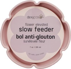 Dexypaws Flower Elevated Non-Skid Silicone Cat Bowl Slow Feeder, Pink Blush, 7.75-oz