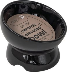 Dexypaws Feeding Dish Ceramic Cat Elevated Bowl, 7-oz, Black
