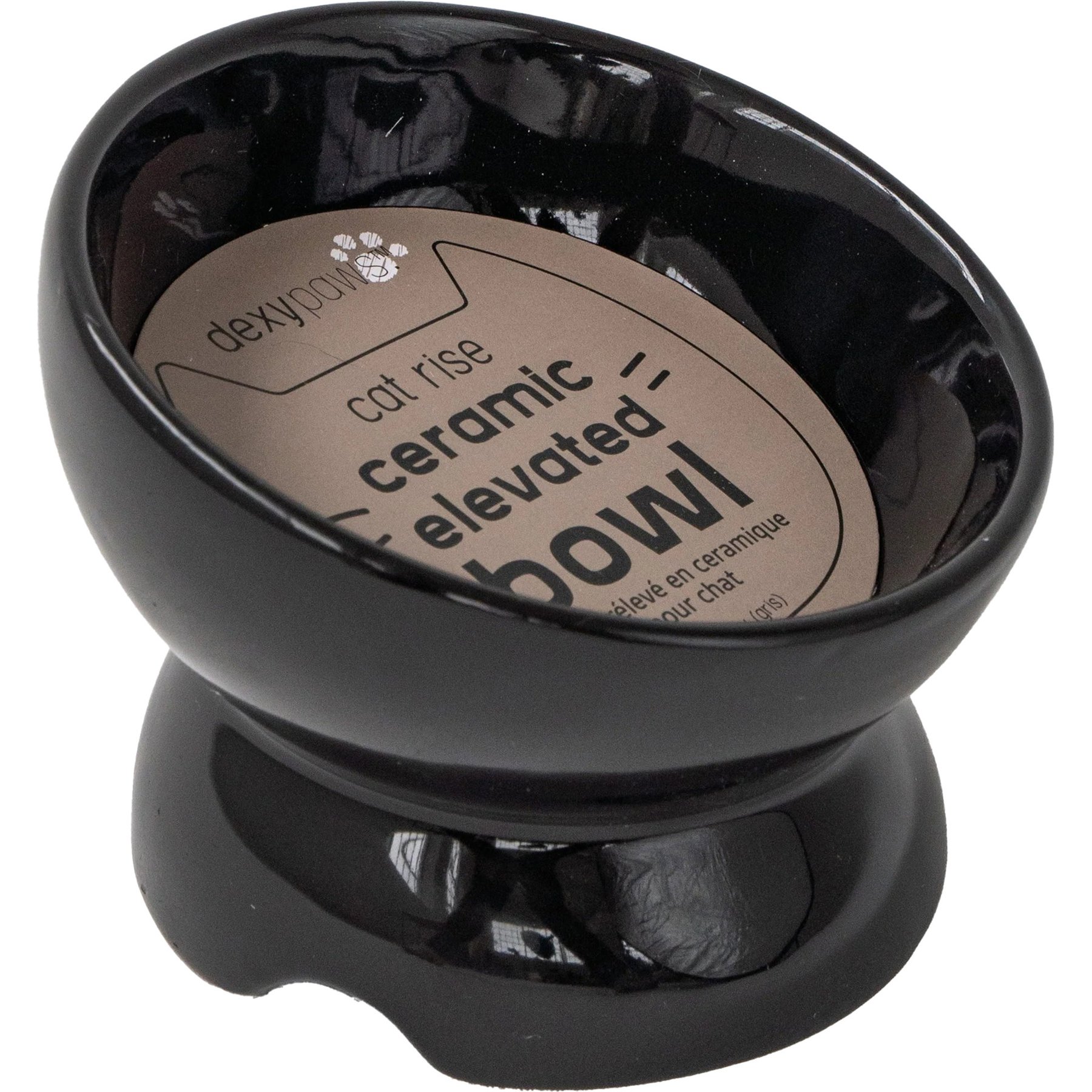 Dexypaws Feeding Dish Ceramic Cat Elevated Bowl, 7-oz, Black