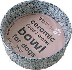 Dexypaws Feeding Dish Salt & Pepper Ceramic Dog Bowl, White/Black, 26-oz
