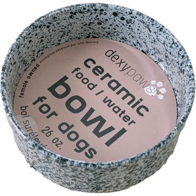 Dexypaws Dexypaws Feeding Dish Salt & Pepper Ceramic Dog Bowl, White/Black, 26-oz
