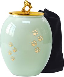 FUTAM Ceramic Dog & Cat Memorial Urn, Green