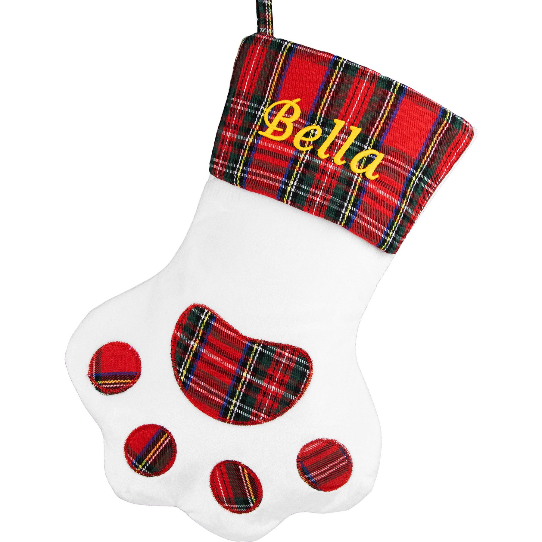 GoTags Personalized Christmas Holiday Sherpa Dog & Cat Stocking Paw, White