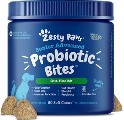 Zesty Paws Advanced Probiotic Bites Chicken Flavored Soft Chews Digestive Supplement for Senior Dogs, 90 Count