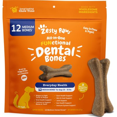 Zesty Paws Zesty Paws All-in-One FUNctional Dental Bones Dental Chews for Medium Dogs, 12 count