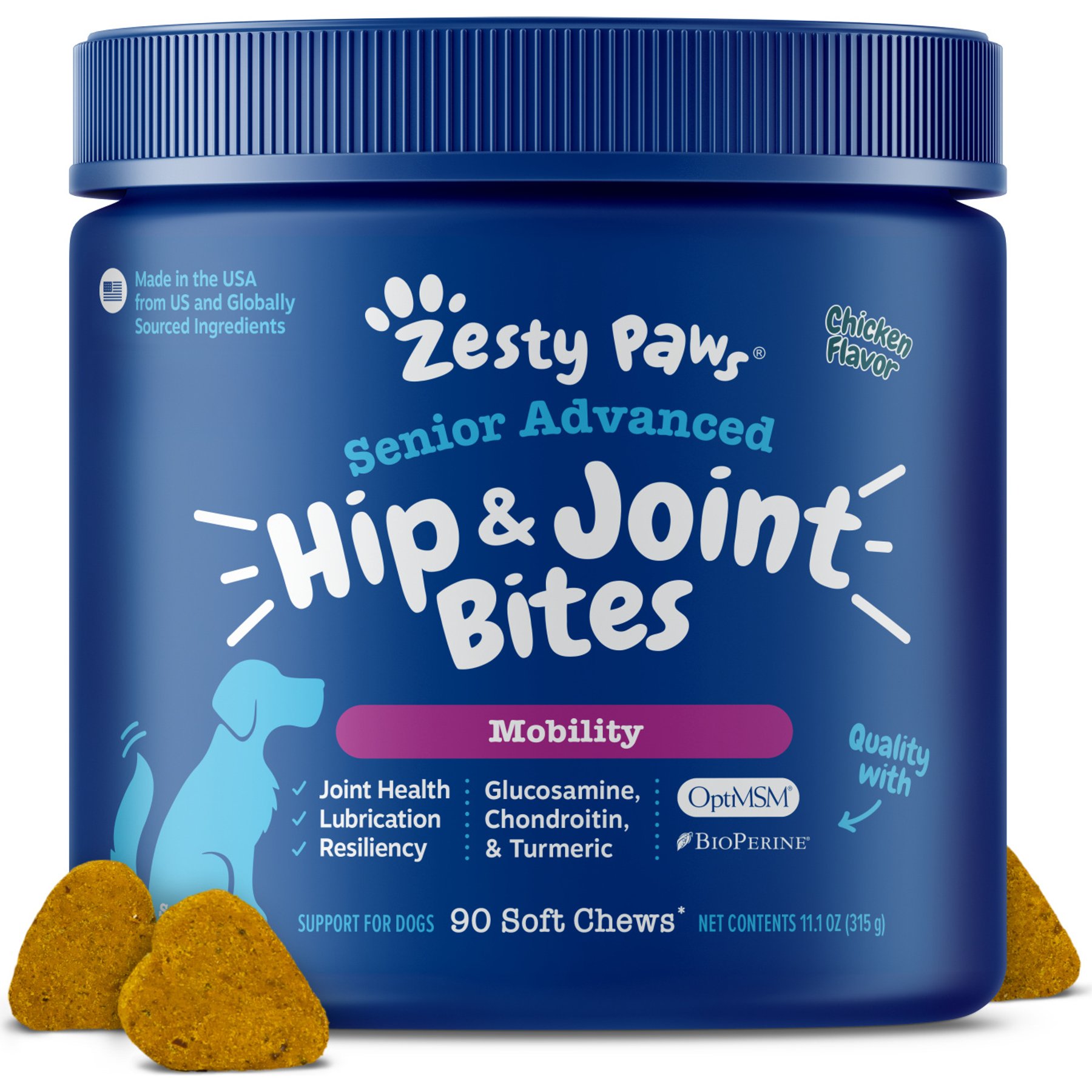 Zesty Paws Advanced Mobility Bites Chicken Flavored Soft Chews Glucosamine Hip & Joint Supplement for Senior Dogs, 270 count bundle