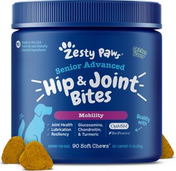 Zesty Paws Advanced Mobility Bites Chicken Flavored Soft Chews Glucosamine Hip & Joint Supplement for Seni...