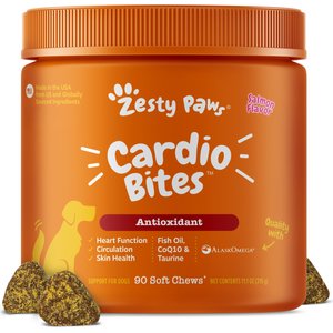 Zesty Paws Cardio Bites Salmon Flavored Soft Chews Heart Supplement for Dogs, 90 count