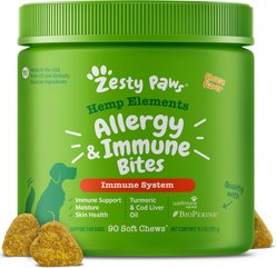 Zesty Paws Hemp Elements Allergy & Immune Bites Cheese Flavored Soft Chews Supplement for Dogs, 90 count