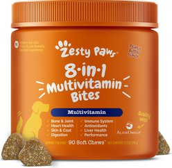 Zesty Paws 8-in-1 Bites Peanut Butter Flavored Soft Chews Multivitamin for Dogs, 90 count