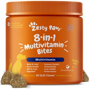 Zesty Paws 8-in-1 Bites Peanut Butter Flavored Soft Chews Multivitamin for Dogs, 90 count