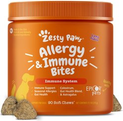 Zesty Paws Allergy & Immune Bites Lamb Flavored Soft Chews Allergies, Immune, & Gut Support Supplement for Dogs, 90 count
