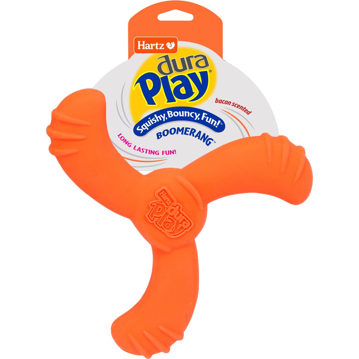 Hartz Dura Play Boomerang Bacon Scented Squeaky Latex Dog Toy, Color Varies, 1 count