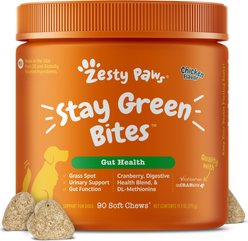 Zesty Paws Stay Green Bites Chicken Flavored Soft Chews Grass Protection Urine Neutralizer & Digestive Supplement for Dogs 90 count