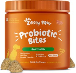 Zesty Paws Probiotic Bites Pumpkin Flavored Soft Chews Gut Flora & Digestive Supplement for Dogs, 90 count
