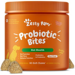 Zesty Paws Probiotic Bites Pumpkin Flavored Soft Chews Gut Flora & Digestive Supplement for Dogs, 90 count