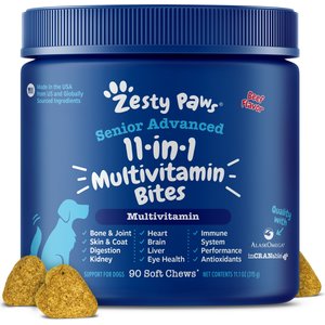 Zesty Paws Senior Advanced 11-in-1 Bites Beef Flavored Soft Chews Multivitamin Supplement for Senior Dogs, 90 count