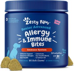 Zesty Paws Advanced Allergy & Immune Bites Salmon Flavored Soft Chews Allergies, Immune, & Skin Support Supplement for Senior Dogs, 90 count
