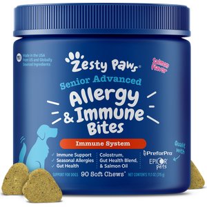 Zesty Paws Advanced Allergy & Immune Bites Salmon Flavored Soft Chews Allergies, Immune, & Skin Support Supplement for Senior Dogs, 90 count