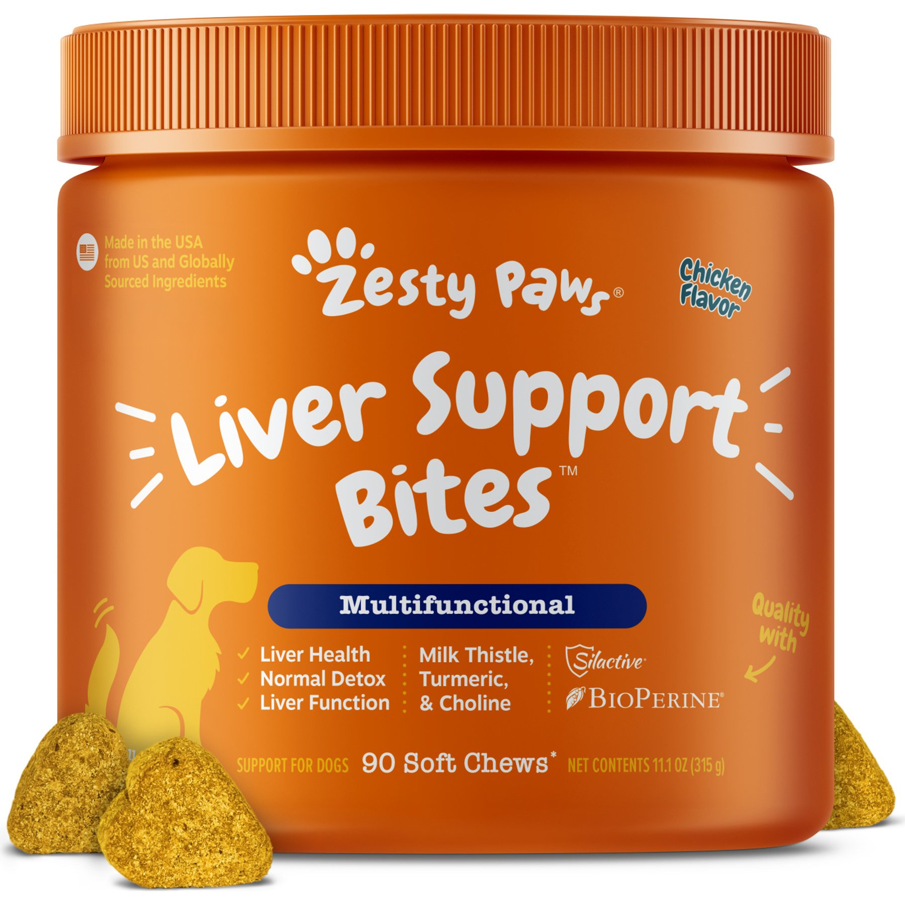 Zesty Paws Liver Support Bites Chicken Flavored Soft Chews Milk Thistle Supplement for Dogs, 180 count bundle