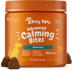 Zesty Paws Advanced Hemp Melatonin Calming Bites Turkey Flavored Soft Chews Composure Supplement for Dogs, 90 count