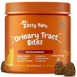 Zesty Paws Cranberry Bladder Bites Bacon Flavored Soft Chews Urinary Supplement for Cats, 60 count