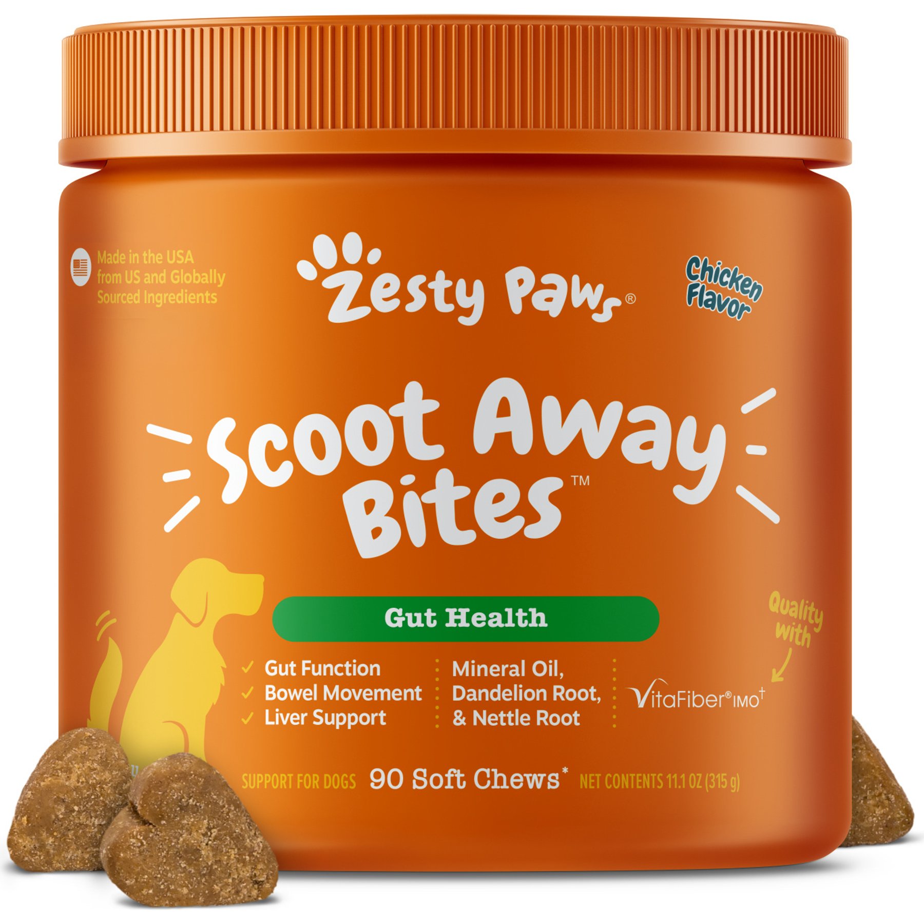 Zesty Paws Scoot Away Bites Chicken Flavored Soft Chews Digestive Supplement for Dogs, 90 count